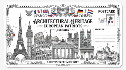 European Landmarks Postcard Sketch - Architectural Heritage Tour © Azis