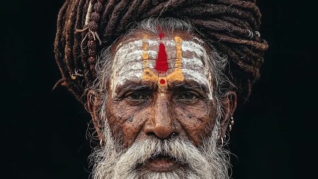 Traditional portrait of a spiritual ascetic with ritual forehead paint