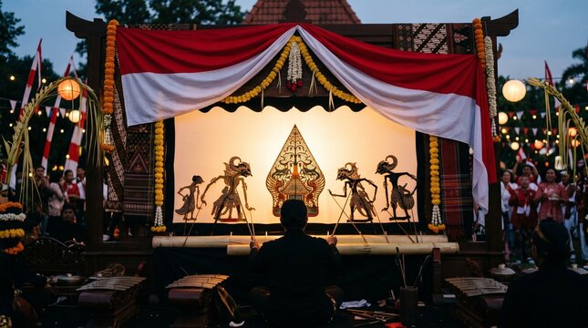 Indonesian Wayang Kulit Shadow Puppet Performance and Dalang
