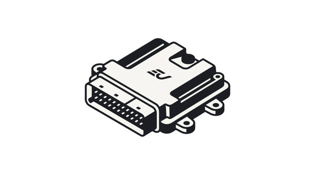 Automotive electronic control unit ECU technical line art.