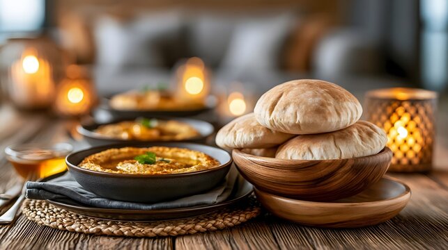 Traditional Middle Eastern breakfast feast on a table