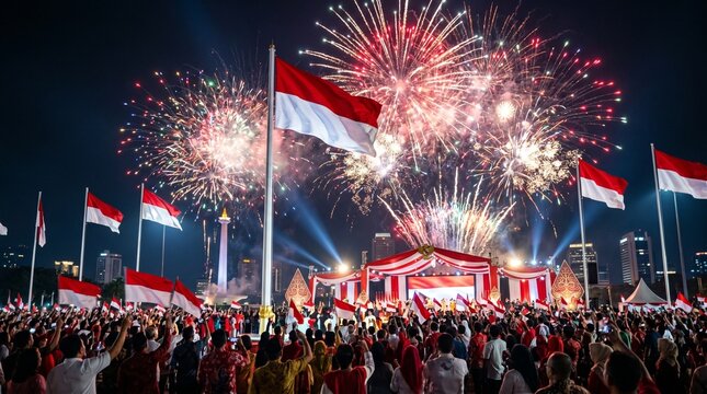 Indonesian Independence Day Celebration with Fireworks
