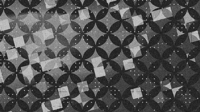Monochrome geometric pattern overlapping circles squares grainy texture abstract graphic design art style, textured background 4k.