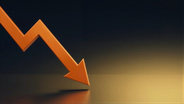 Golden downward arrow symbolizes decline, loss, or negative trend against dark gradient background.