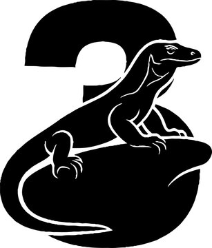 Black silhouette of lizard on number two design.