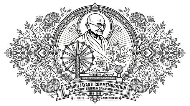 Mahatma Gandhi Gandhi Jayanti Commemoration Illustration - Peace, Truth, Non-Violence