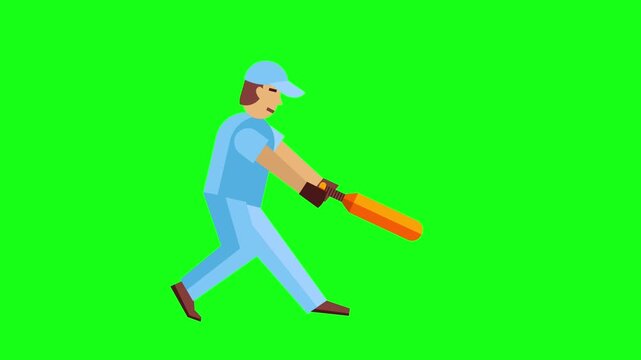 2D Animated Batter Hitting Ball with Bat on Green Screen Chroma Key