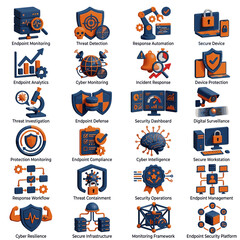 Fototapeta premium Cybersecurity Icons: Data Protection, Threat Detection, Network Security, Digital Defense