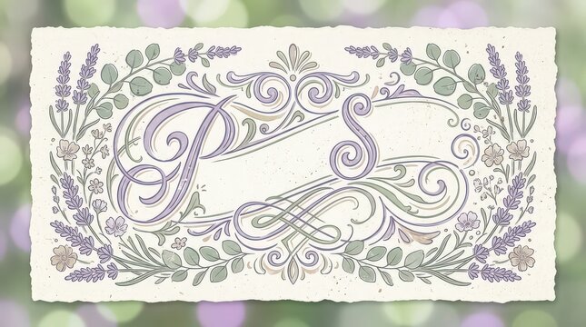 Elegant Decorative Monogram with Lavender and Eucalyptus Accents on Textured Paper