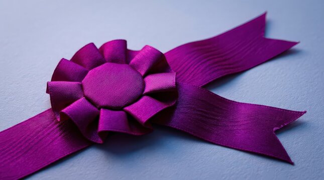 Elegant Fuchsia Ribbon With Rosette Detail on Textured Light Surface