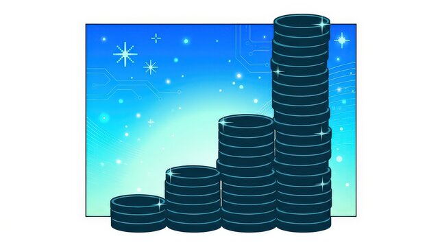 Financial Growth and Digital Transformation Concept Stacked Coins Representing Investment and Technology Advancements