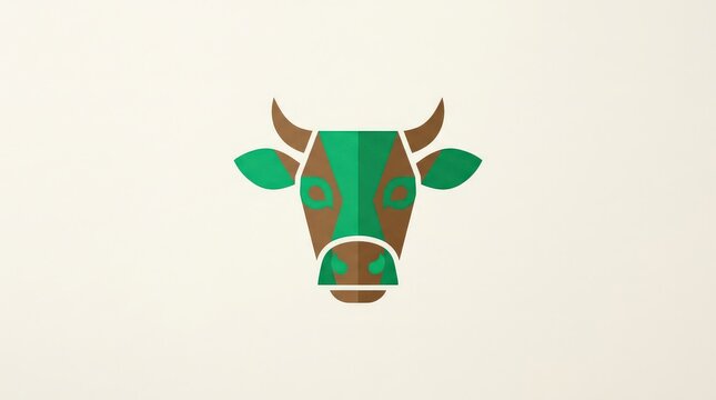 Modern Geometric Abstract Cow Head Illustration Isolated on Plain Background