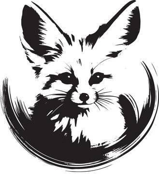 Elegant fennec fox portrait in minimalist sumi-e ink brush style