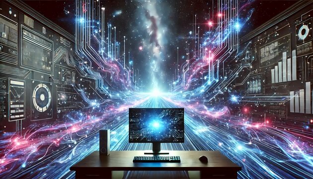 Artificial Intelligence Data Network and Quantum Computing Concept