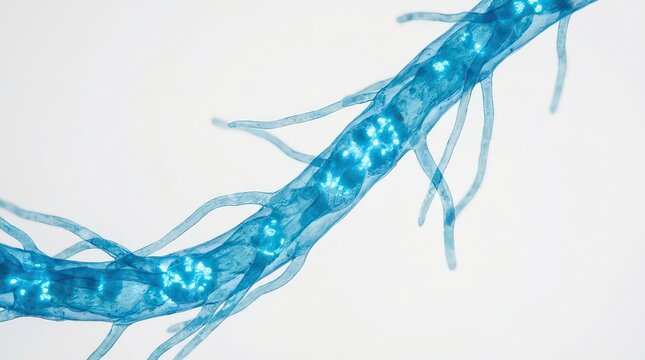 Abstract Bioluminescent Neural Network With Glowing Nodes and Dendrites, Microscopic View