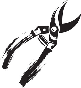 Minimalist sumi-e style illustration of pruning shears with brus
