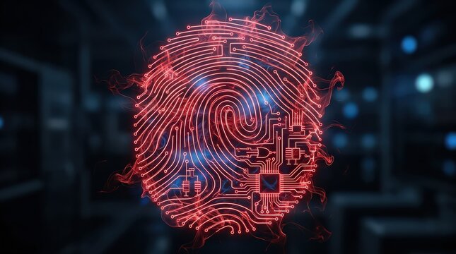 Digital Fingerprint Identity Security Concept, Futuristic Biometric Technology, Cybernetic Protection and Data Access