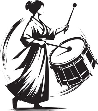 Sumi-e styled drumline leader illustration, minimalist rhythmic