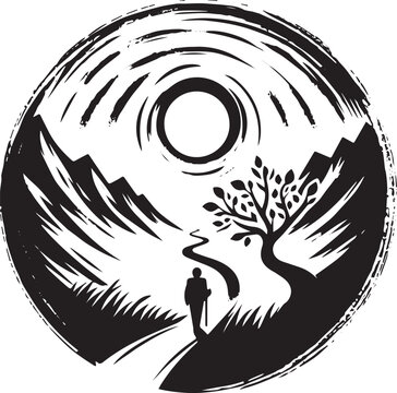 Minimalist Sumi-e Style Illustration of Personal Journey Through
