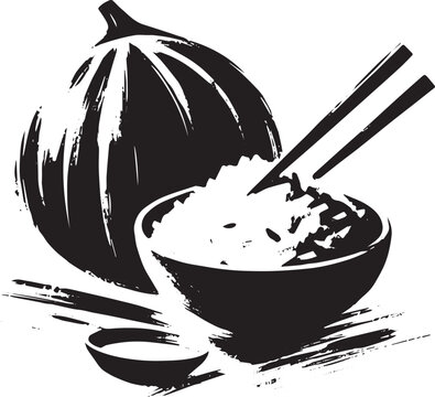 Minimalist Sumi-e Depiction of Seychellois Creole Curry with Ric