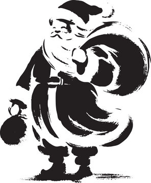 Abstract Santa Claus illustration with gift bag in minimalist mo