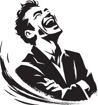 Expressive ink illustration of a man immersed in joyous laughter