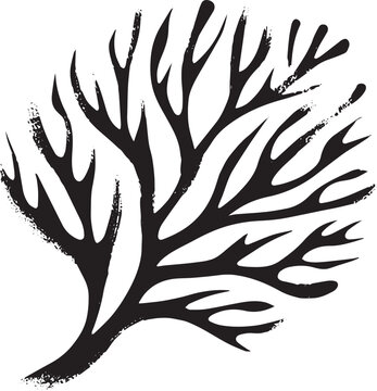 Elegant Coral Leaf Depiction in Minimalist Sumi-e Style Illustra