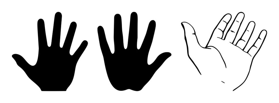 Hand set with solid black icon design digital representation featuring haptic feedback, gesture, human touch with tech and iconography