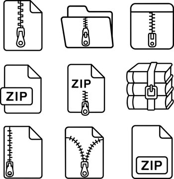 Zip archive file and compressed folder outline symbols