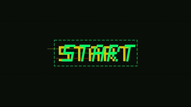 Pixel Press Start animation arcade green pixel art screen text display 4K