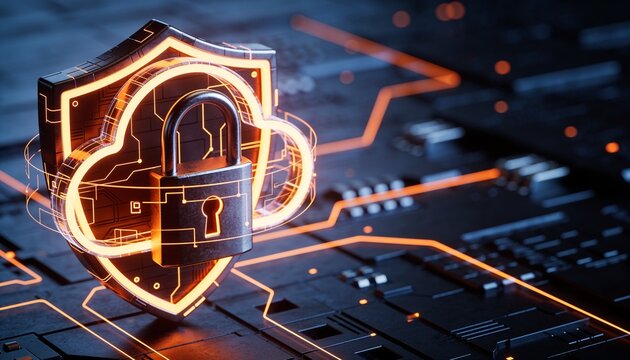 Secure cloud storage protected by digital shield and encrypted data streams, cybersecurity protection for online backup systems and modern cloud computing infrastructure