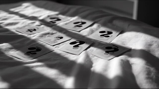 Cards with number two arranged on a white surface with sunlight