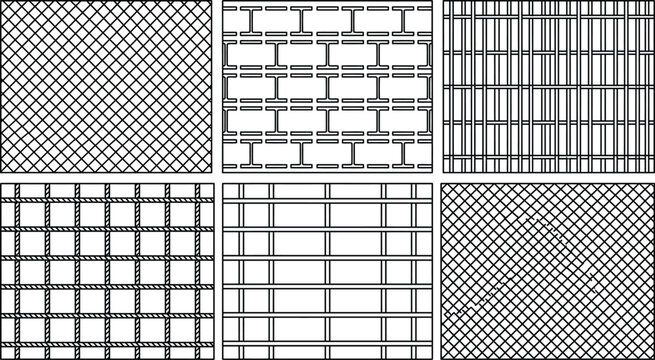CAD grid hatch set. Architectural vector patterns for mesh, panels, tiles, louvers, and fa&ccedil;ade screen textures in floor plans and elevations