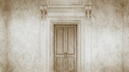Fototapeta premium Antique wooden door entrance architectural detail sepia tone