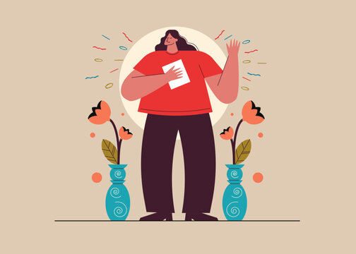 Self talk manifestation concept woman holding notes speaking positive affirmations