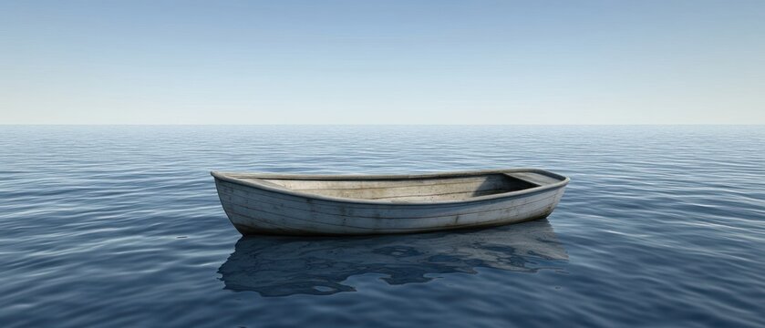 Weathered rowboat on calm blue water minimalist scene