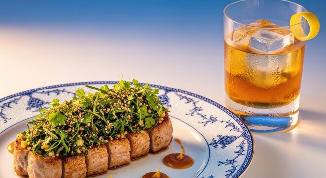 tasty food and cocktail
