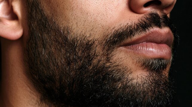 A man's facial hair and chin, showing dark beard stubble on skin