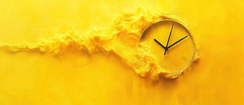 Abstract clock in yellow fluid dynamic time concept