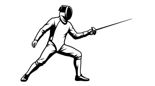 Fencing Athlete in Action Poses with Sword, Displaying Precision and Athleticism