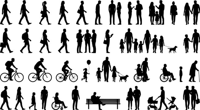 People silhouettes in elevation side view | Architecture people | silhouettes of people | 2D people | Section Elevation View | Architectural drawing people | characters
