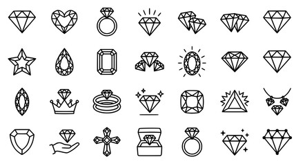 Luxury jewelry diamonds and wedding rings line art icon set  © SMCIPA