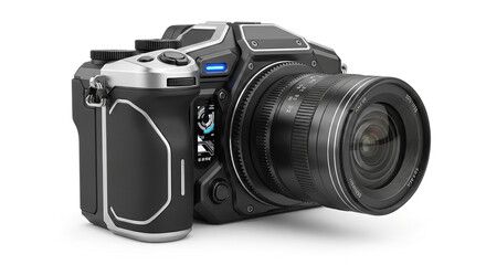 Fototapeta premium Close-up of professional digital camera with lens on black background