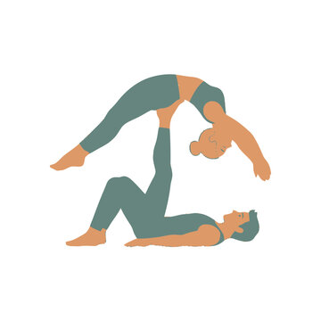 Two people in yoga pose, acro yoga couple, balance and flexibility