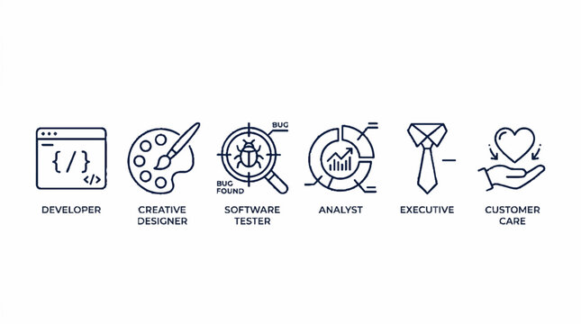 Set of professional corporate role icons illustrating diverse job functions.