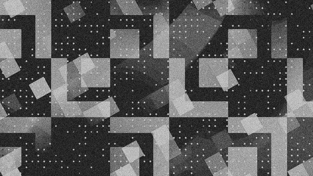 Abstract digital graphic with geometric squares overlapping a dotted grid pattern suitable for modern design projects and artistic visuals, textured background 4k.