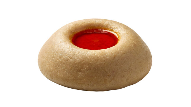 Authentic Ethiopian Genfo porridge shaped into a smooth circular mound with a central well filled with melted spiced nitir kibe butter and berbere spice isolated on a white background