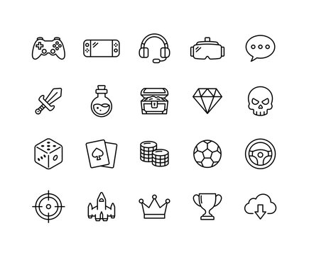 Game-related line art icon set
