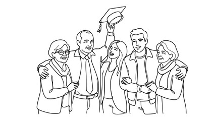 Obraz premium Happy Family Celebrating Graduation With Graduate Holding Cap in Air