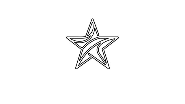 A stylized star logo with curved lines drawn in black